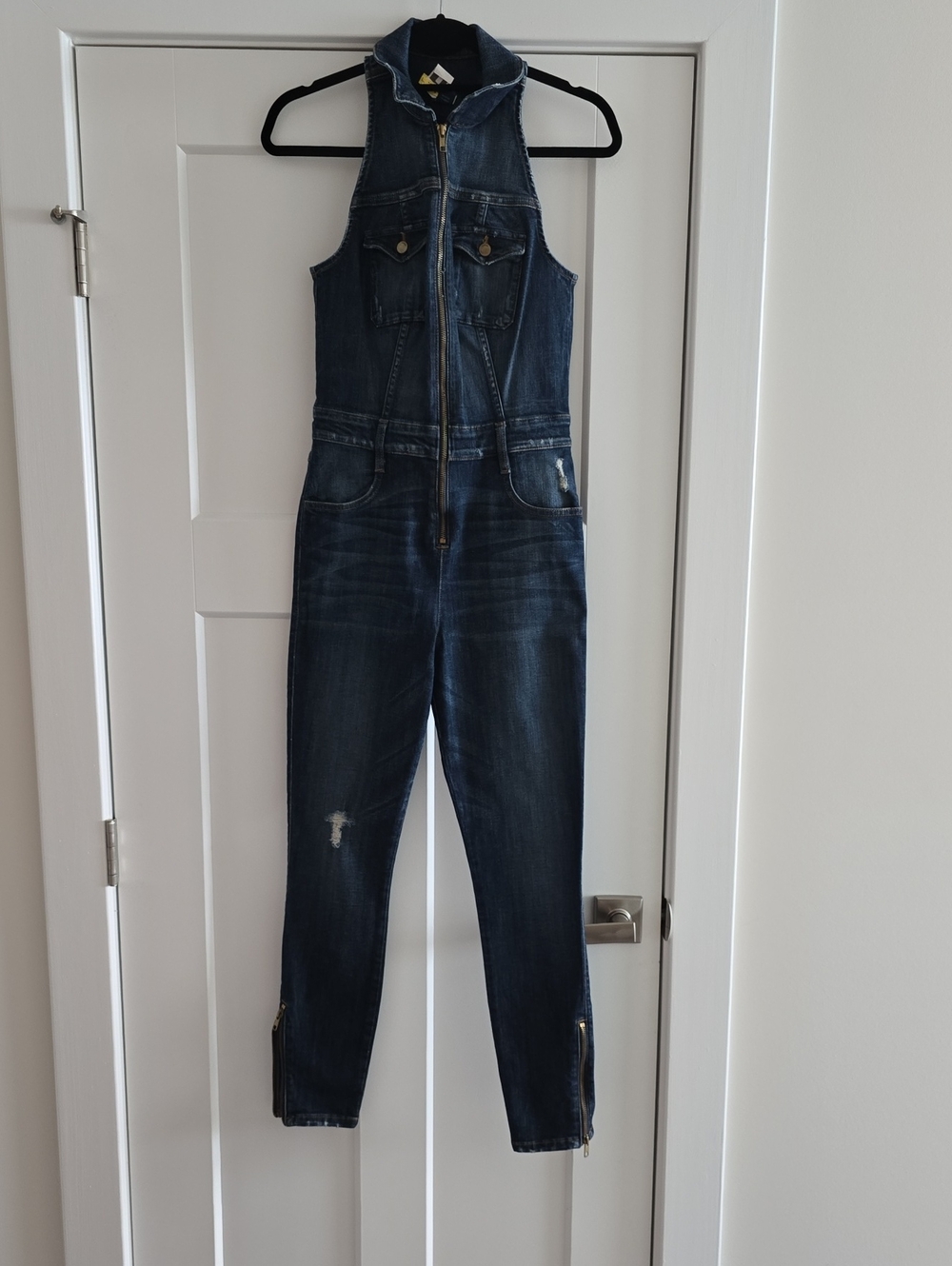 Guess Dark Blue Denim Zip-Front Jumpsuit